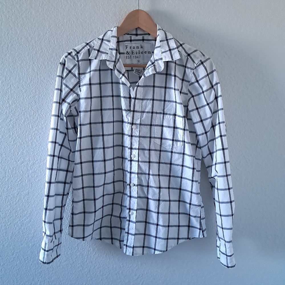 Frank & Eileen Barry Button Down Shirt Women's Size Small White Windowpane